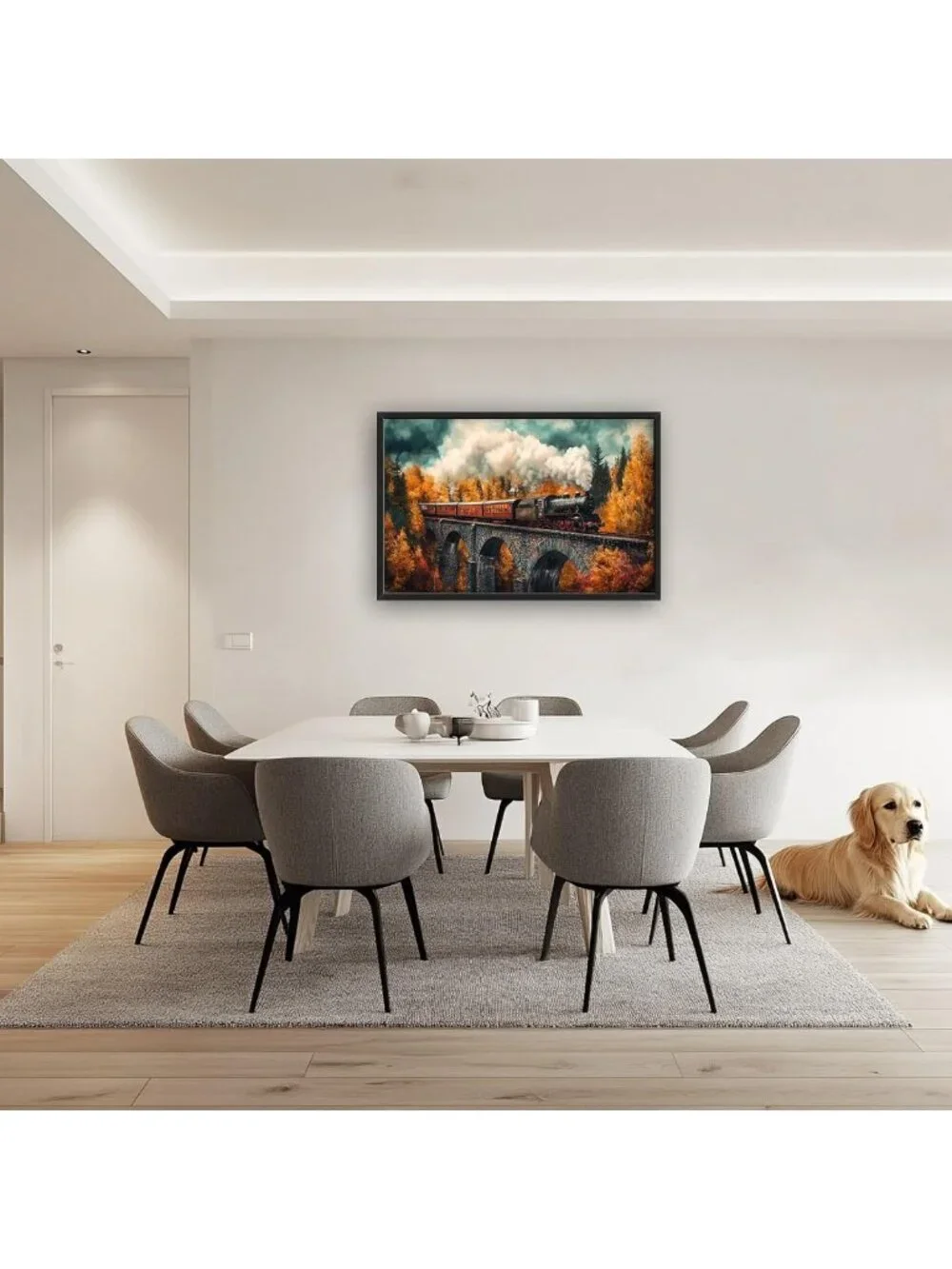 Autumn Train Wall Art - Large Framed Canvas Prints for Living Room & Office